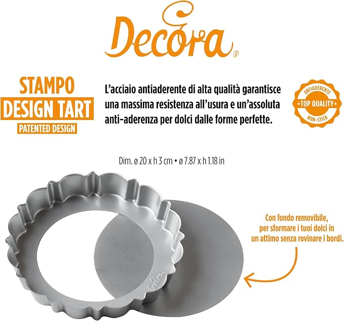 Decora 0075051 Non-Stick Steel Round Design Tart Pan 7.87" Diameter x 1.18" High with Loose Removable Bottom, for Easy Demolding, Professional Design Registered, Patented - Image 2