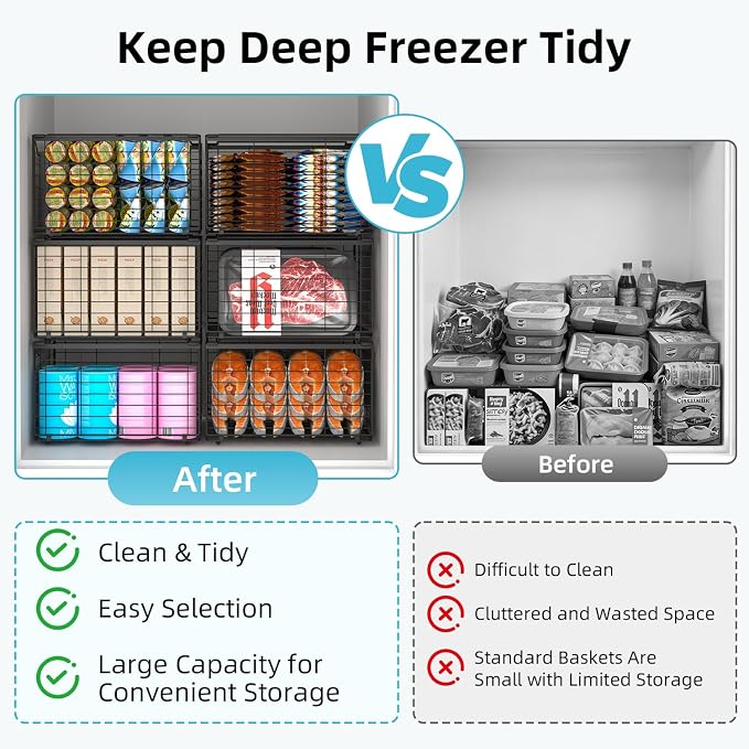 Freezer Organizer Bins,6 Pack Large Deep Freezer Organizer Bins for 5/7/10 Cu.FT Deep Freezer,Easy Access,Stackable & Sturdy,Black - Image 5