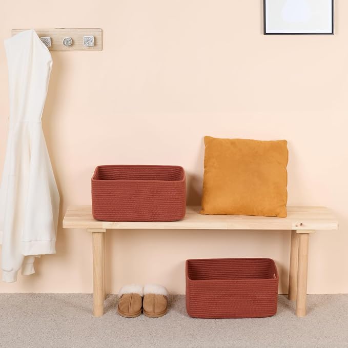 MiniArk Large Storage Baskets for Organizing, 17 x 13 x 7.5” Closet Shelf Baskets for Clothes Blanket Towels, Baby Nursery, Toy Bins Box, Woven Rope Baskets, 4 Packs Oxide Red - Image 6