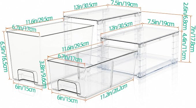Clear Stackable Acrylic Storage Drawers(2 Pack), Plastic Organizer Bins with Handles, Easy Assembly for Bathroom Kitchen Pantry Cabinet Under Sink Snack Home Storage Solutions - Image 3
