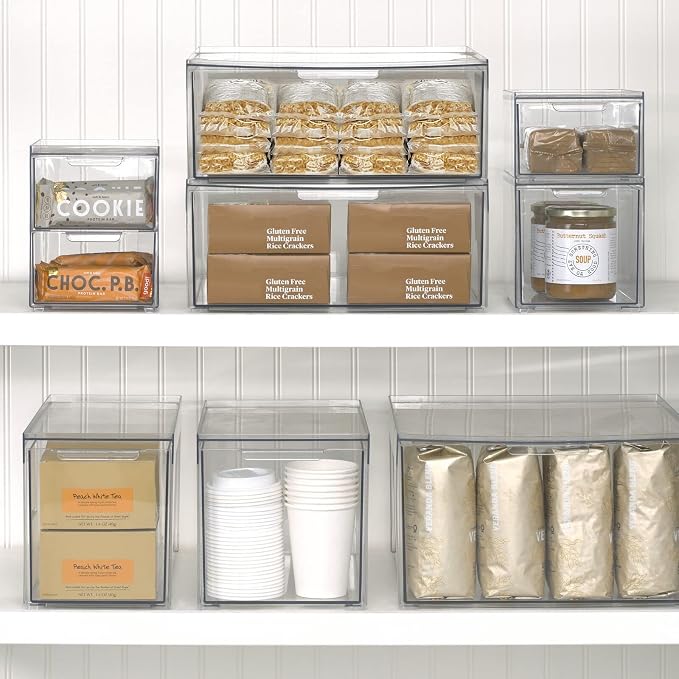 mDesign Stackable Storage Containers Box with 2 Pull-Out Drawers - Stacking Plastic Drawer Bins for Master or Guest Bathroom, Linen Closet, Vanity, or Makeup Table - Lumiere Collection - 8 Pack, Clear - Image 8