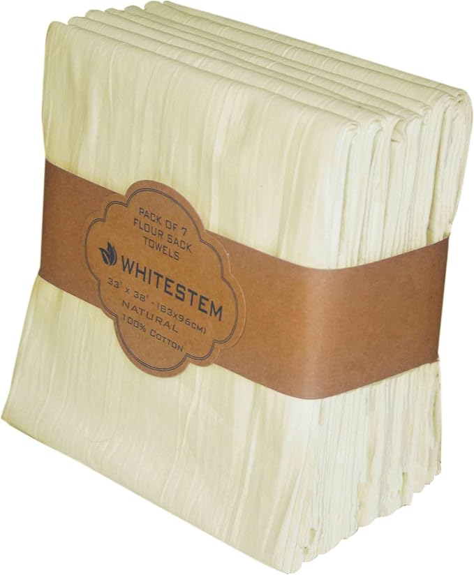 Flour Sack Towels | Tea Towel for Crafts | Kitchen Dish Cotton Blank Towel for Embroidery | Baking Bread Proofing Linen Cover | Thick Absorbent Quick Dry | 7 Pack 33"x38" Natural by WHITESTEM