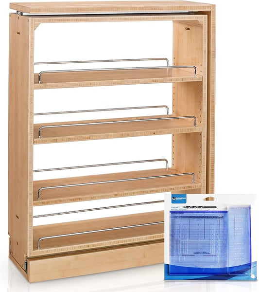 Rev-A-Shelf Pull Out Cabinet Organizer 432-BF-6C, Multi-Use 6-Inch Kitchen Cabinet Base Filler Wood with 3 Adjustable Shelves for Storage and Organizing, Wholesalehome Installation Kit Included by Rev-A-Shelf