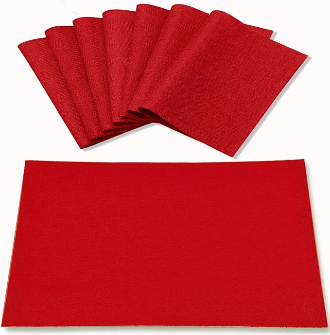 Cloth Red Placemats Set of 8, Linen Type Fabric Placemats Machine Washable Heat Resistant Placemats Polyester Place Mats for Halloween, Thanksgiving, Christmas and Valentine Dining Table (Red) by Rinpon
