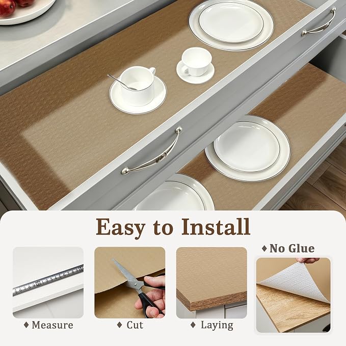 Shelf Liner for Kitchen Cabinets and Drawers, 18" x 120" Beige | Non-Adhesive Design, Waterproof & Non-Slip Protection, Easy Cut to Fit, Washable and Reusable, Pantry Storage - Image 9