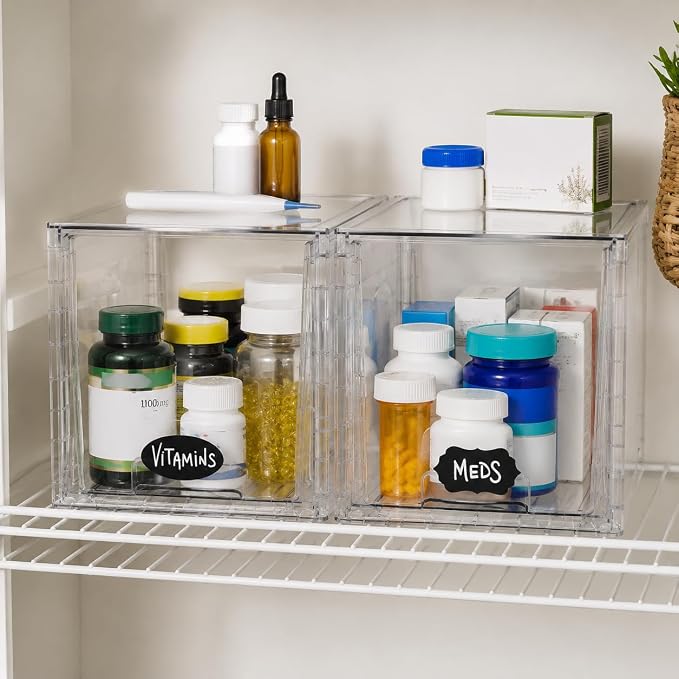 2 Pack Stackable Acrylic Storage Drawers – Clear Plastic Organizer Bins, Easy to Assemble, Suitable for Bathroom, Undersink, Kitchen, Pantry, Makeup, Medicine Organization - Image 2