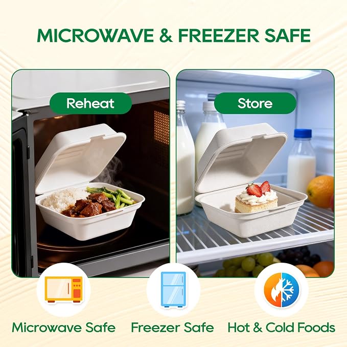 Turbo Bee 200 Pack 6x6inch White Take Out Containers with Lids, Small Disposable Clamshell Food Containers for Lunch, Sides, Snacks, Restaurant, Catering & Food Service - Image 4