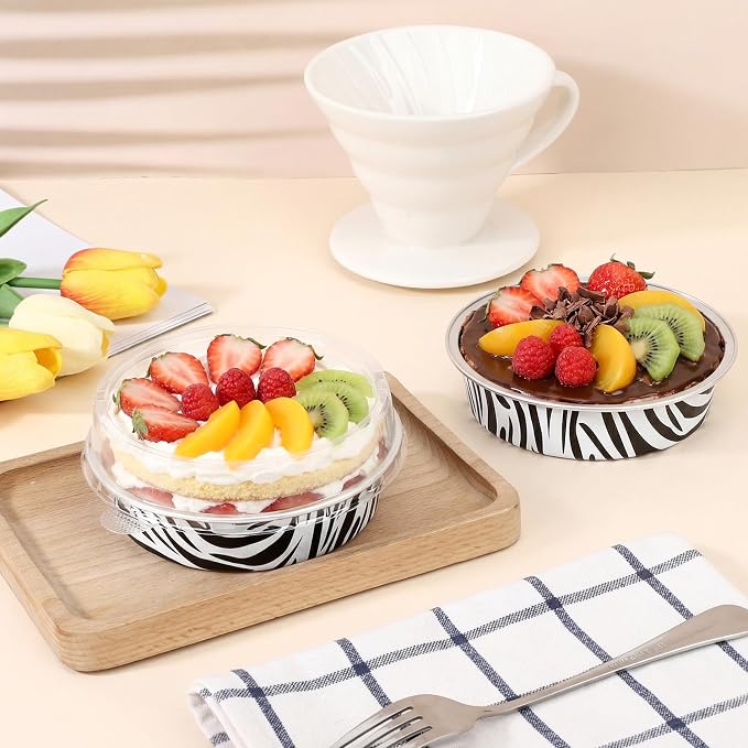 Beasea Mini Tart Pans with Lids 20 Pack, 4" 7.3oz Disposable Aluminum Foil Baking Tins Cups Round Pie Container for Individual Cupcake Dessert Muffin Cheesecake Quiche - Zebra Stripes - Image 6