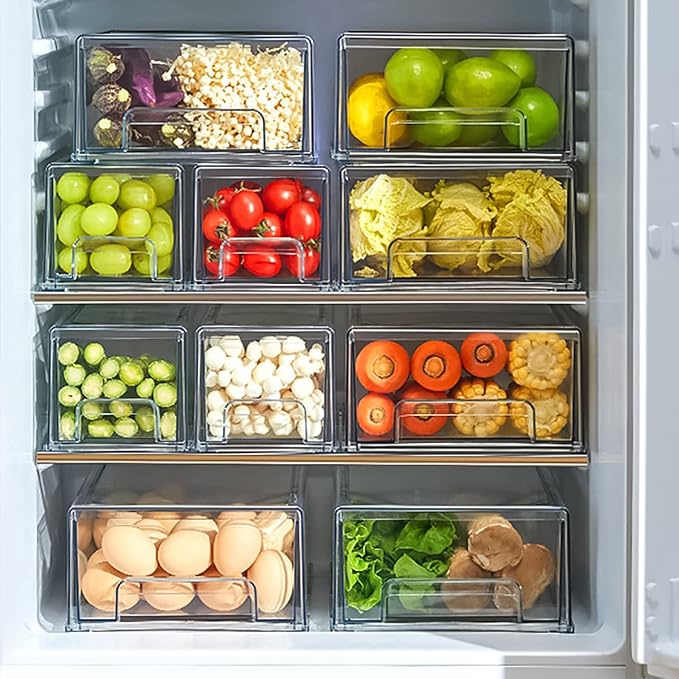 MANO 2Pack Clear Fridge Drawers Pull Out Stackable Refrigerator Drawer Organizer Bins Pantry Storage Box Plastic Food Containers for Kitchen Bathroom Office Closet (2pack Large) - Image 2