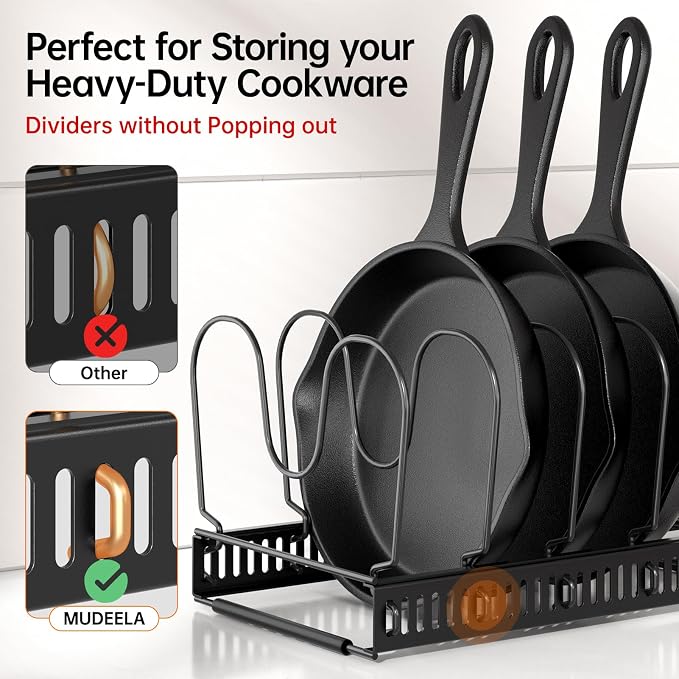 MUDEELA Expandable Pot Pan Lid Organizers inside Cabinet, 12 Divider-Black | Expandable 11.8–22.9", 12 Adjustable Divider, Tool-Free Assembly, Non-Slip, Scratch-Proof, For Pan Lid Cutting Board Bakeware - Image 3
