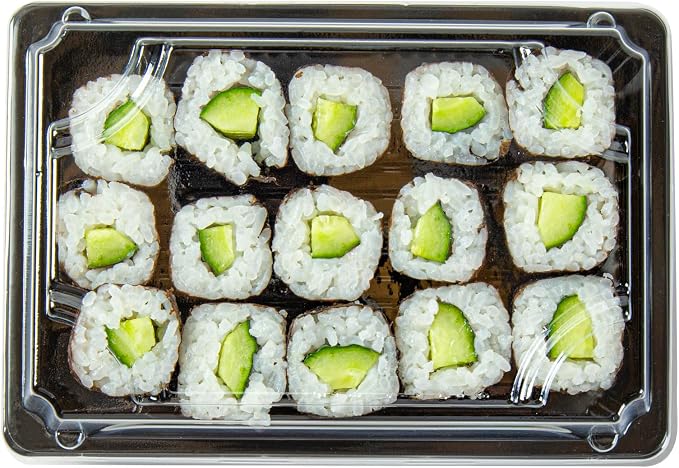 Restaurantware Plastic Sushi Trays 100 Pack of 6.5 x 4.33 x 1.57 Inch With Clear Lids Leak-Resistant Sushi Take Out Boxes Stackable Containers For Grab-And-Go - Image 9