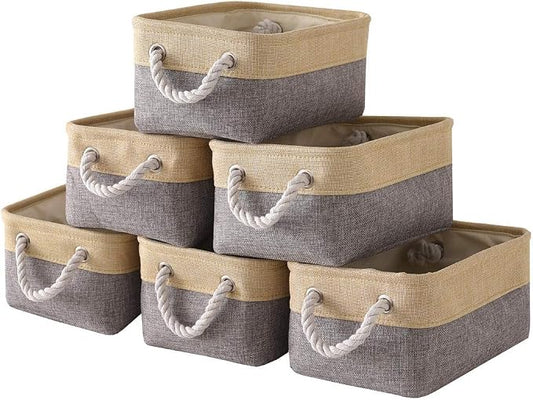 Storage Baskets for Organizing - 11.8x7.8x5.2 inch Small 6 Pack Storage Bins for Shelve, Farbic Storage cubes Organizer for Baby Toys Nursery (Gold & Grey) by TheWarmHome
