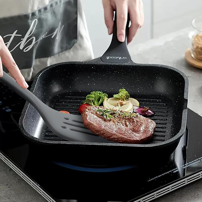 Silicone Kitchen Cooking Utensils Set: MOACC Heat Resistant 13inch Long Kitchen Gadgets, BPA Free Non Stick Rubber Cook Accessories For Food Prep, Frying, Serving, Basting (Dark Grey) - Image 3