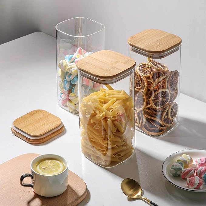 ComSaf Glass Storage Containers wtih Lids 1.6 Qt, Set of 3 Food Storage Jar | Square Kitchen Canisters, Glass Pantry Jars, Pantry Organizers, Dry Food Storage, Tea, Oat, Spice, Coffee, 51oz, BPA Free - Image 8