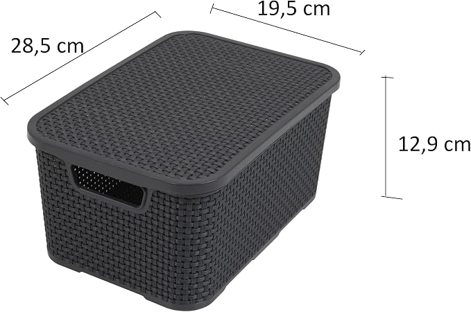 BranQ - Home essential Wicker Basket Set of 3 Small 7 litres, Plastic PP, Charcoal, 28,5x19,5x12,9 cm - Image 2