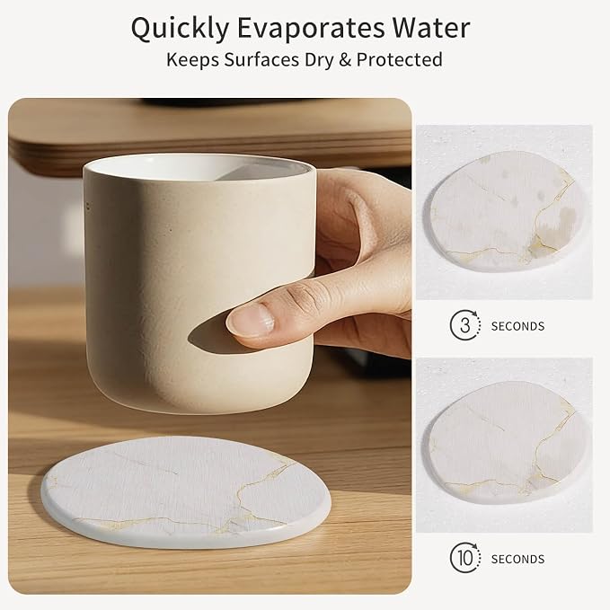 Diatomaceous Earth Coasters Set of 4，Super Absorbent Quick-Dry Heat-Resistant Drink and coffee Coasters, Modern Stone Irregular Design for Kitchen Counter and Coffee Table (White Coaster) - Image 5