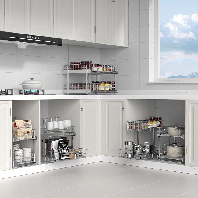 ZOINLIY Pull Out Cabinet Organizer,Slide Out Kitchen Organizers and Storage | Heavy Duty Drawer Cupboard Storage Basket, Smooth Sliding, Chrome Finish - Image 7