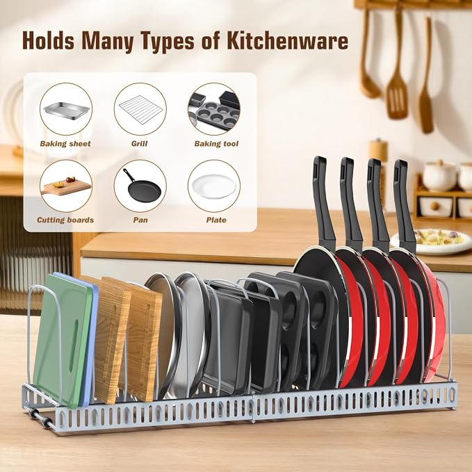 Housolution Cutting Board and Baking Tray Cookie Sheet Organizer, Gray | 12"-23" Expandable, 14 Adjustable Dividers, Sturdy Metal Construction, Easy Assembly - Image 2