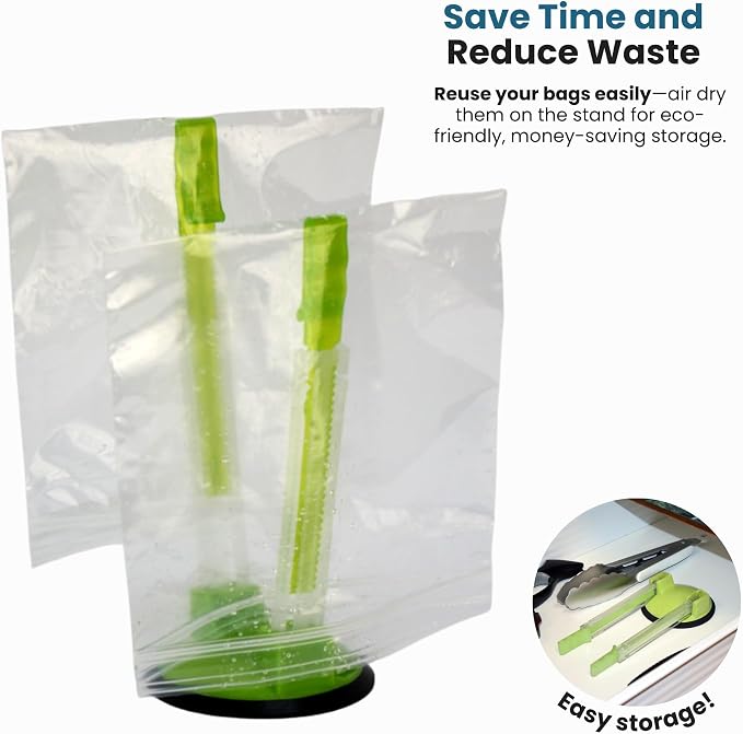 Jokari Adjustable Baggy Rack Stand 2 Pack Hands Free Food Storage Bag | Freezer, Sandwich Bags Clip Stand, No More Spills in the Kitchen, Adjustable to Fit Any Bag Size, Eco-Friendly and Reusable - Image 5