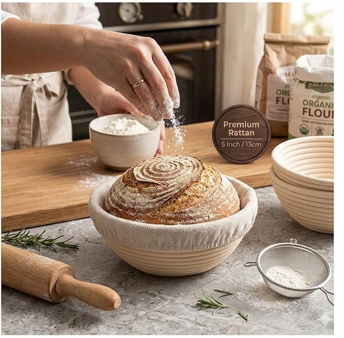 6 Pack Mini Round Banneton Proofing Basket Set 5 Inch, Natural Rattan Small Sourdough Bread Baskets with Linen Liners, Dough Baking Bowls for Professional & Home Bakers - Image 4