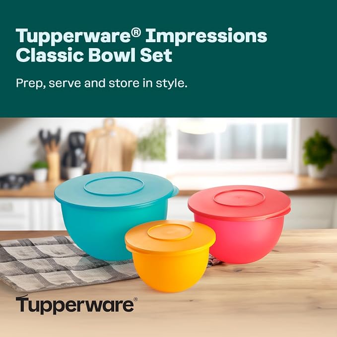 Tupperware Impressions Classic 3 Bowl Food Storage Set in Multi Colors, Dishwasher Safe and BPA Free (3 Containers, 3 Lids) - Image 2