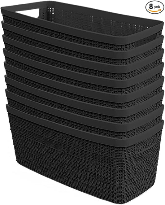 Curver Set of 8 Slim 6.8L Jute Decorative Plastic Organization and Storage Baskets - Perfect Bins for Home Office, Closet Shelves, Kitchen Pantry and All Bedroom Essentials, Black by Unknown