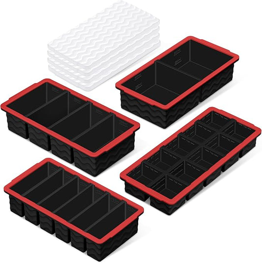 Silicone Freezer Trays with Lid (4-Pack), 1-Cup, 2-Cup, 1/2-Cup & 2-Tbsp Silicone Freezer Molds, Stackable Soup Freezer Meal Prep Containers,Ice Cube Tray for Making Sauce,Smoothies,Yogurt Bites by Doasuwish