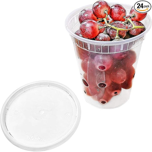 32 Oz Deli Containers with Airtight Lids | Heavy Duty BPA Free Food Storage Cups for Soup Meal Prep Slime Leftovers | Microwave Freezer Safe Reusable Round Containers | 24 Pack by Unknown