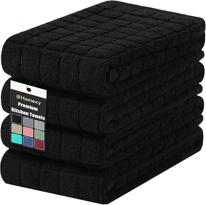 Homaxy Premium Ring Spun Cotton 390 GSM Kitchen Towels, 6 Pack, Black | 16" x 28" Large Dish Towels, Super Absorbent Terry Hand Towels, Soft Tea Towels with Hanging Loops by Homaxy