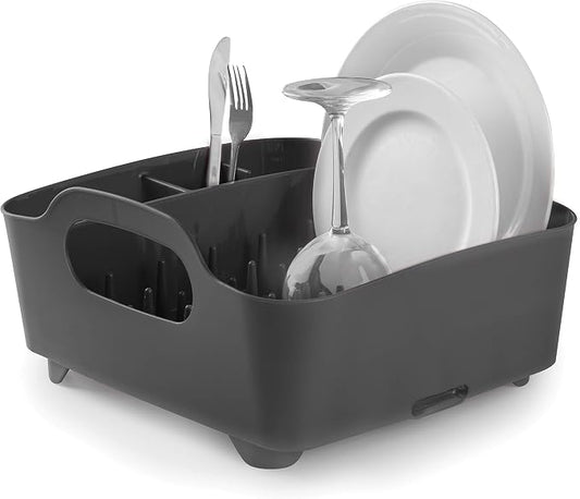 Umbra Tub Dish Drying Rack – Lightweight Self-Draining Dish Rack for Kitchen Sink and Counter at Home, RV or Motorhome, Smoke, Black (330590-582) by Umbra