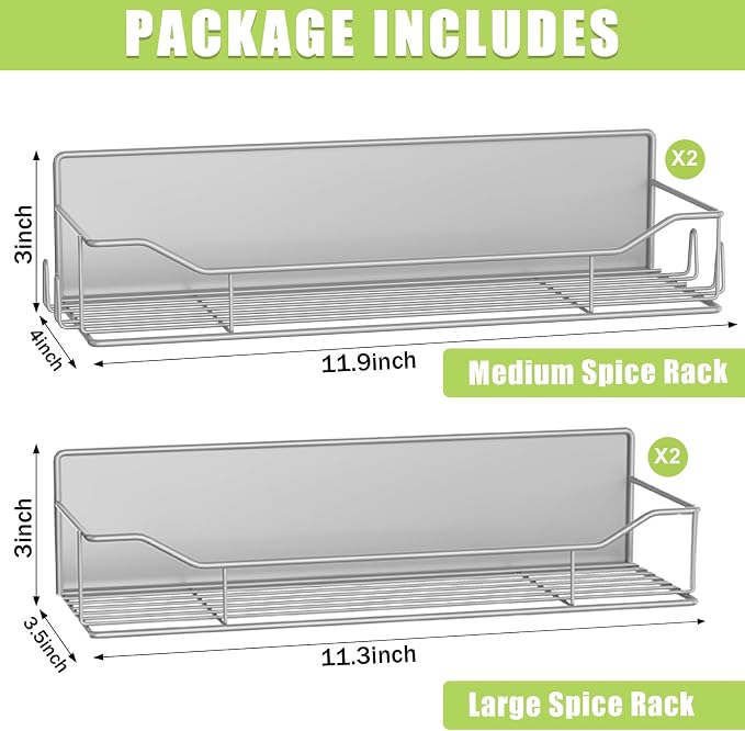 Magnetic Spice Rack for Refrigerator, 4 Pack Metal Strong Magnet Spice Organizer Shelves, Magnetic Fridge Shelf for Kitchen Seasoning Organizer Gadgets, Home Organization and Storage (Grey) - Image 2