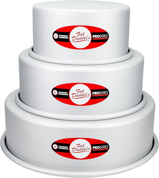 Fat Daddio's Anodized Aluminum 3-Tiered Round Cake Pan Set 3 Inch Depth, 4", 6", 8" by FatDaddios