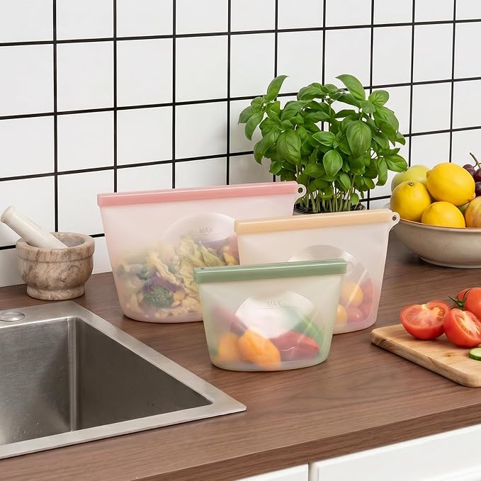 12-Packs Slider Reusable Silicone Food Storage Bags, 100% Silicone Stand-Up Wide-Open Leakproof Reusable Storage Bags for Food, Freezer Microwave Oven Dishwasher Safe, Eco-Friendly, Mixed 4L 4S 4XS - Image 8