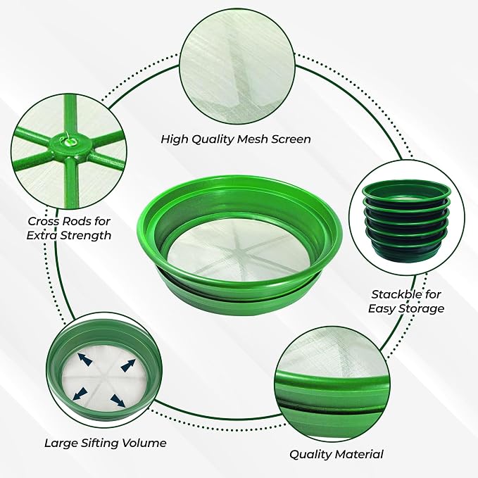 SE 13.25 Inch Wide Stackable Classifier Gold Prospecting Pan - 1/70 Inch Stainless Steel Mesh Sifting Pan, Green - Image 3