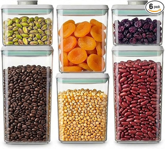 Pop Airtight Food Storage Containers Set with Lids, 6 Pcs Stackable One Button Opening Food Containers Kitchen Pantry Organization and Storage, BPA Free Stackable Cereal Container (0.5, 1.2, 1.8qt)*2 by Melovom