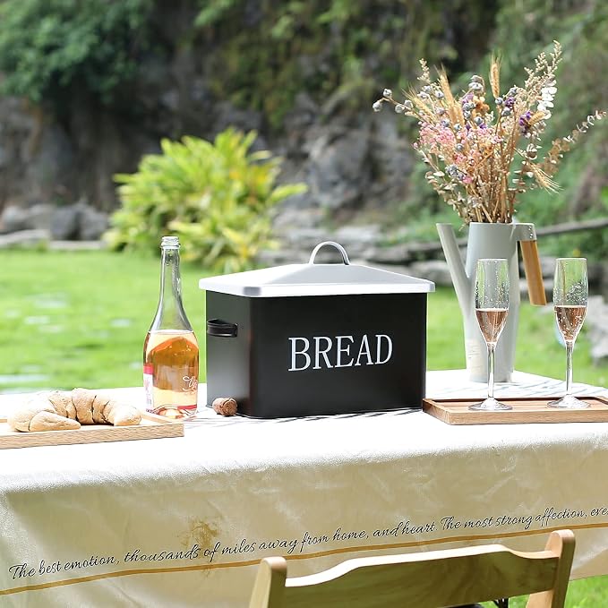 SOTECH Metal Bread Box For Kitchen Countertop,black bread box for kitchen countertop for Homemade Bread Farmhouse Style Bread Bin-Kitchen Food Bread Storage Container - Image 5