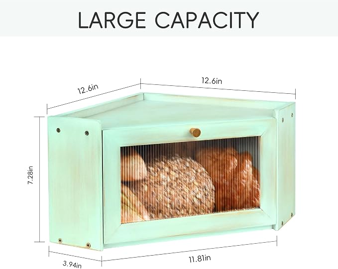 Bread Box for Kitchen Countertop with Acrylic Window Green | Farmhouse Bread Storage Container, Large Pantry Organizers for Homemade Snacks, Loaves, Breathable Keeps Bread Fresh - Image 3