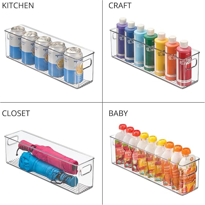 mDesign Plastic Bathroom Storage Container Bins w/ Handles - Closet, Cabinet, Vanity, Cupboard Shelf Organization, Hair Tools Accessory Organizer - Ligne Collection; Clear, ‎5x3.75x16 (Pack of 8) - Image 6