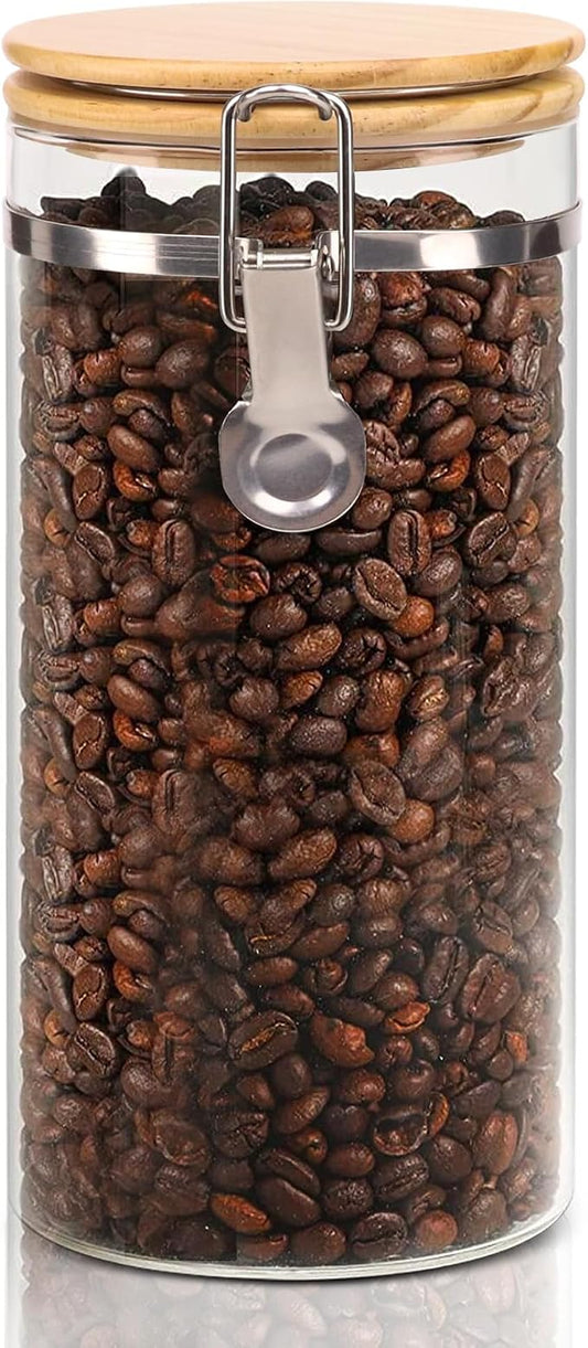 Glass Coffee Canister Coffee Containers for Ground Coffee Coffee Bean Storage Airtight Seal with Locking Clamp, Coffee Bar Accessories Perfect for Kitchen Storage by EQEYBRAND