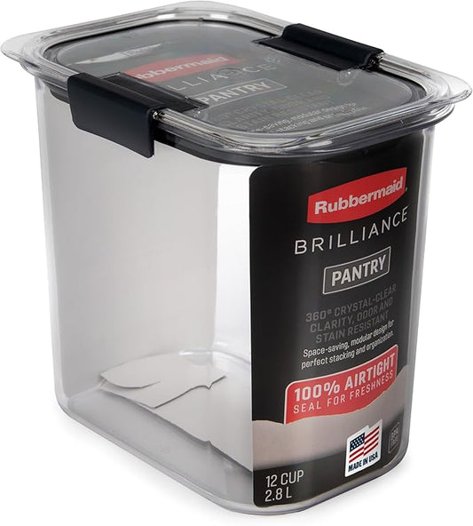 Rubbermaid Brilliance 12-Cup Airtight Food Storage Container, Perfect for Pantry Staples, Clear/Grey by Unknown