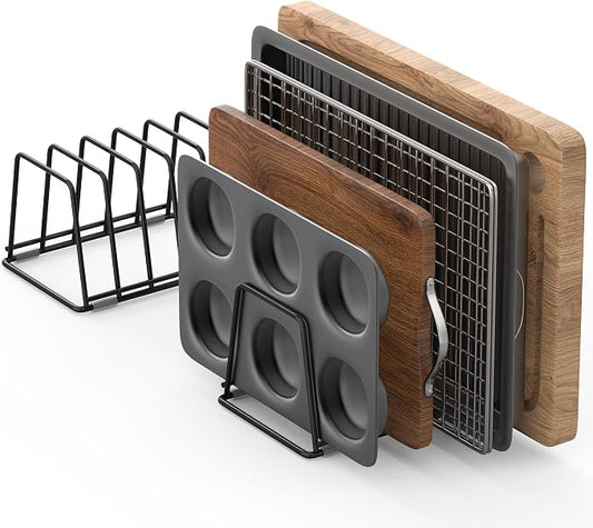 Cutting Board Organizer Kitchen Organizer Rack for Cutting Board, Bakeware, and Cookie Sheet, 5-Slot Heavy-Duty Steel Cookware Holder,Rust-Resistant with Anti-Slip Feet (2, Small) by Laemyfyre