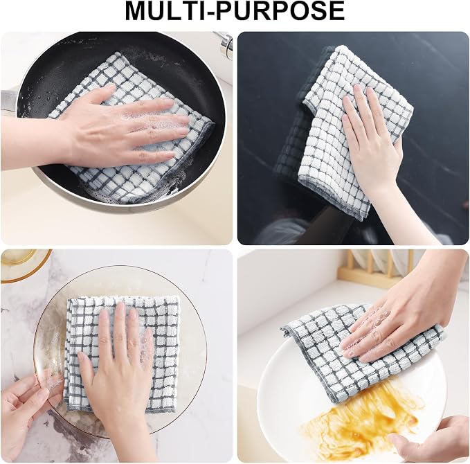 Kitinjoy Cotton 8 Pack Terry Kitchen Dish Cloths, Mix Colour | 12 x 12 Inches Super Soft and Absorbent Dish Rags, Quick Drying Dish towels for Washing Dishes - Image 4