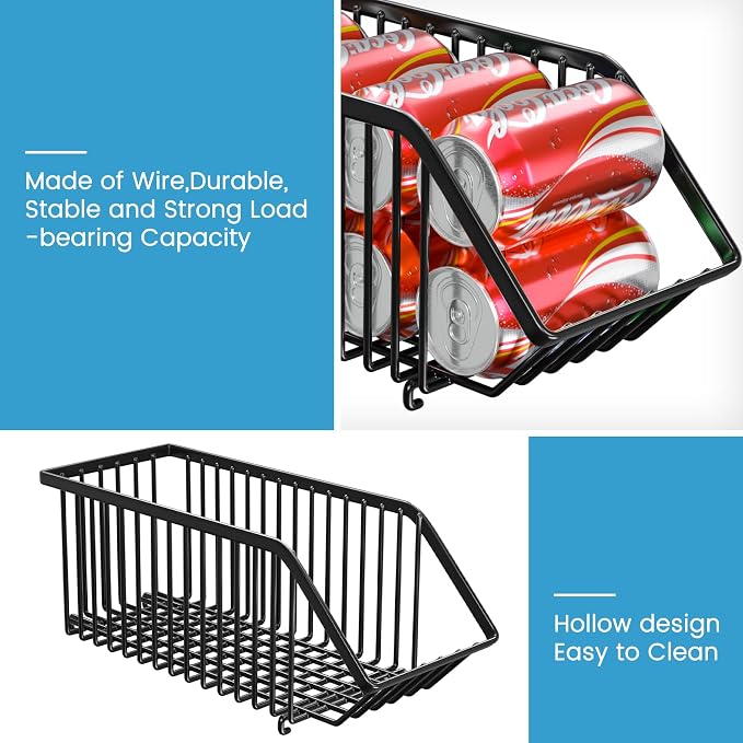 Stackable Soda Can Organizer Rack, Stacking Can Dispensers Refrigerator Organizer Bins Pop Soda Dispenser Canned For Fridge, Freezer, Kitchen, Cabinets (Black, 6) - Image 3