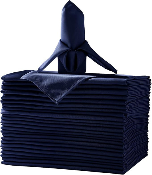 25pcs Polyester Cloth Napkins - 20 x 20 inch Navy Washable Dinner Washable Napkins with Hemmed Edges for Restaurant/Wedding/Hotel(25,Navy) by Ascoza