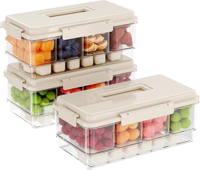 3Pack Ice Chilled Condiment Caddy with 4 Removable Containers Taco Ingredient Server with Lid Cooled Garnish Caddy Tray for Taco Mimosa Bar Sauce Fruits&Veggies Beige by MineSign