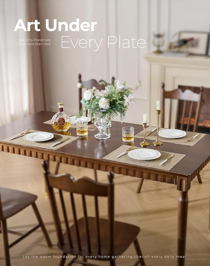 Leetaltree Light Brown Placemats Set of 12 - Heat Resistant Non-Slip Place mats for Dining Table, Washable Durable PVC Vinyl Woven Table Mats（Light Brown, 12） - Image 2