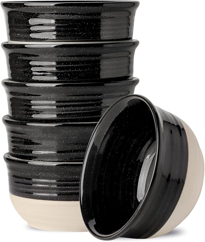 HASENSE Ceramic Cereal & Soup Bowls Set of 6, 20 Oz Black & Beige Stackable Stoneware Bowls, Farmhouse Bowls for Ramen, Salad, Oatmeal & Rice, Dishwasher & Microwave Safe by Hasense