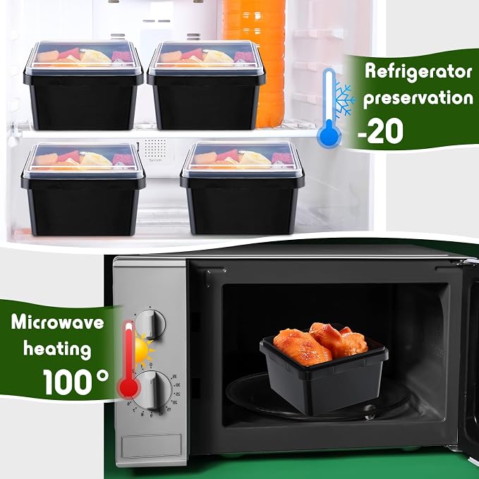 12 oz 50 Pack Small Square Deli Containers with Lids Plastic Freezer Food Reusable Meal Dessert Ice Cream Containers with Labels for Takeout Meal Storage Microwave Freezer Safe(Black) - Image 6