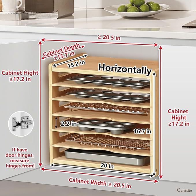 celestite Wooden Tray Dividers for Cabinets, Cookie Sheet Organizer for Cabinet, Baking Sheet Pan Organizer for Kitchen Organizers and Storage (7 Tier 20" Wx16.7 Hx15.2 D) - Image 2
