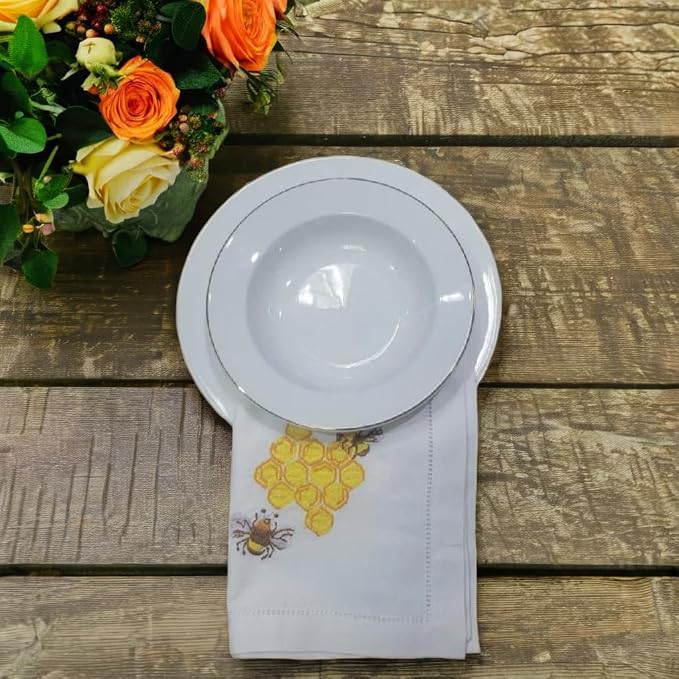 – Embroidered Cloth Napkins, Set of 6 – Yellow Bee & Hive Design – 20x20 Hemstitch Cotton Table Napkins – Machine Washable, Ideal for Daily Use, Weddings & Gifts - Image 7